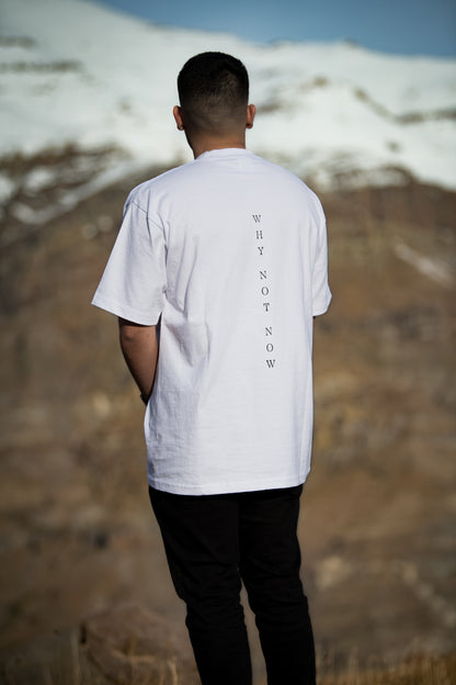 POLERA OVERSIZE "WHY NOT NOW?" WHITE