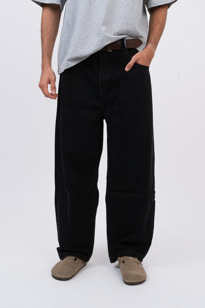 BLACK DENIM BALOON PANTS