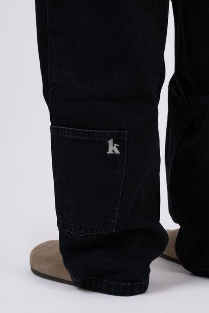BLACK DENIM BALOON PANTS