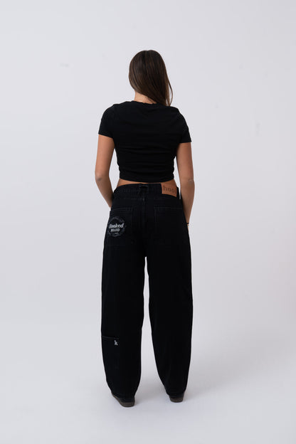 BLACK DENIM BALOON PANTS
